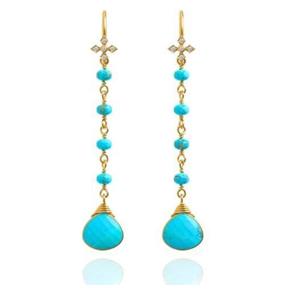 9873 Turquoise Earrings in Heart Long Dangle Shape - 18K Gold Vermeil